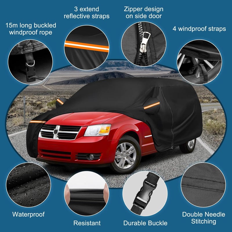 BIGACOVER Car Cover for 1984-2020 Dodge Grand Caravan,Chrysler Grand Voyager,1984-2000Plymouth Grand Voyager, Waterproof 210D Oxford Cloth and Cotton Cover Outdoor Full Car Covers - Image 3